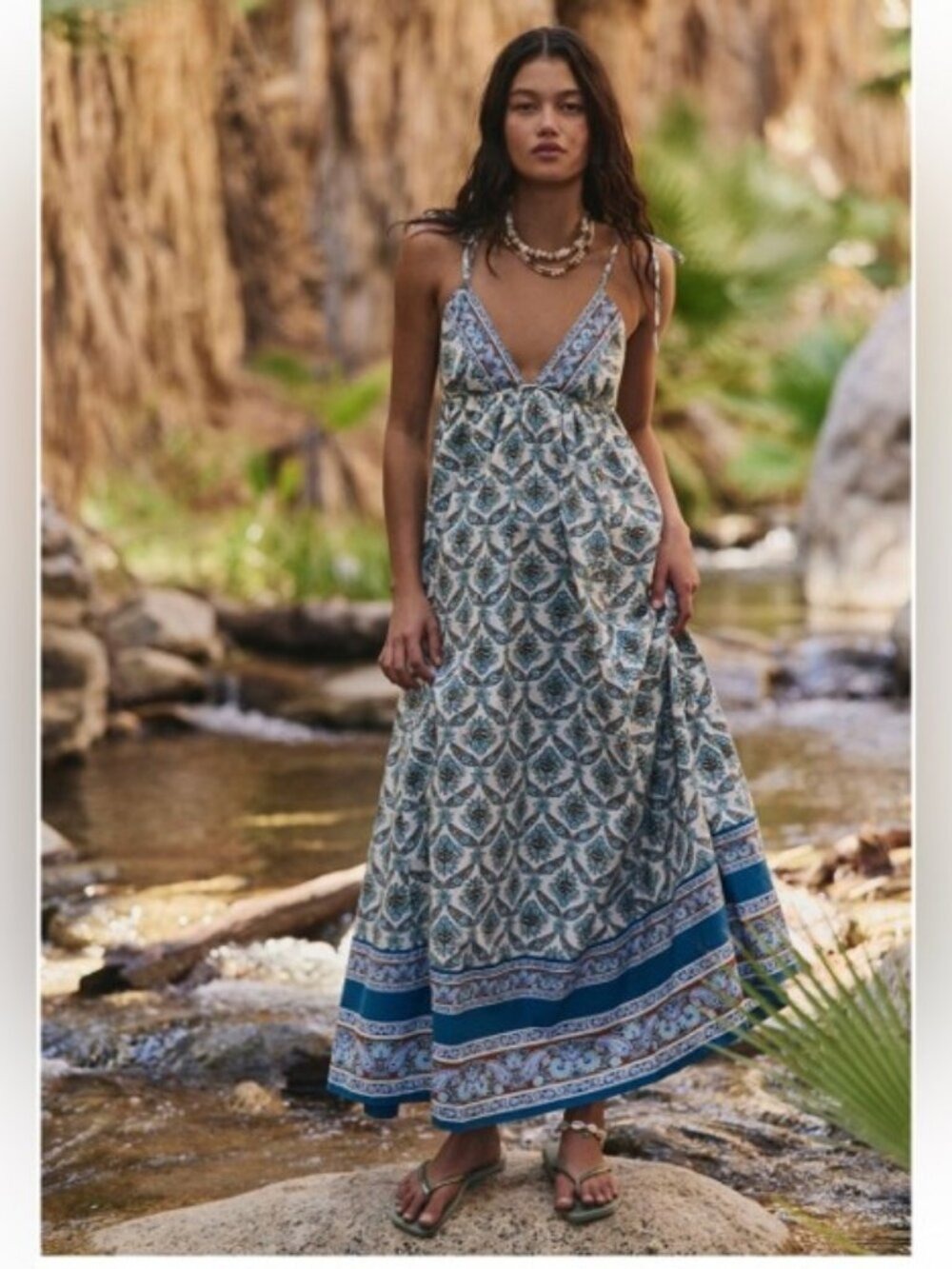 NWT Free People Sorrento Stroll Printed Maxi Dress Ivory Anthropologie S